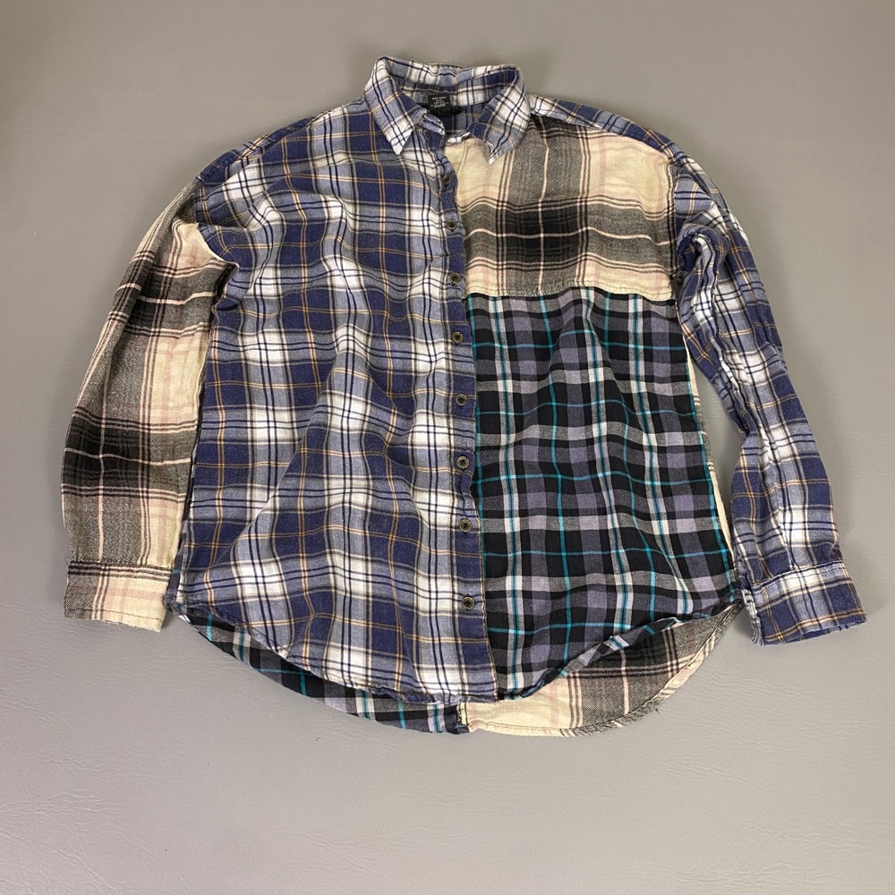 ANGIE Flannel Shirt Women's Size Large Plaid Patchwork Button‎ Down Long Sleeve